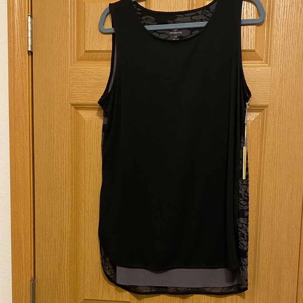 Tangerine Black Sleeveless Tank Top Front70%Rayon27%Polyester 3% Spandex